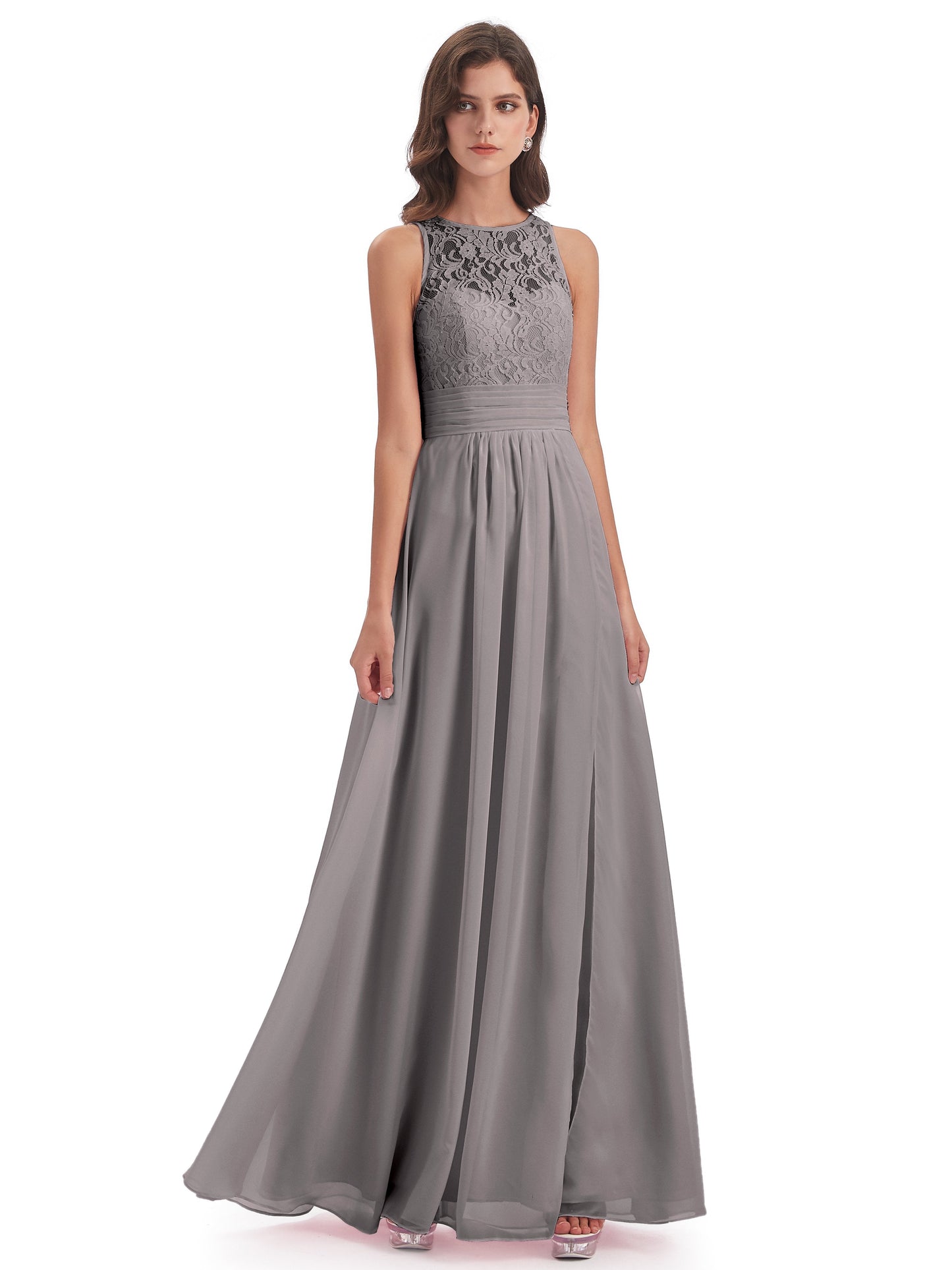 Holland Sheath Floor Length Keyhole Lace Bridesmaid Dresses