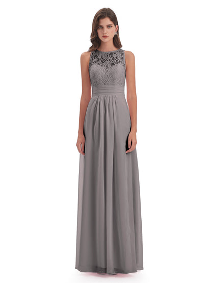 Holland Sheath Floor Length Keyhole Lace Bridesmaid Dresses