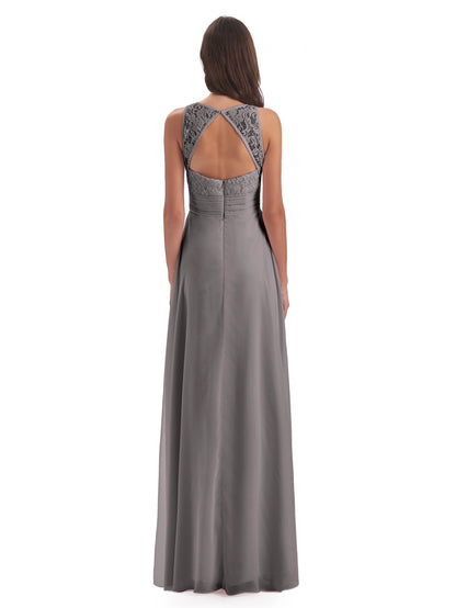 Holland Sheath Floor Length Keyhole Lace Bridesmaid Dresses
