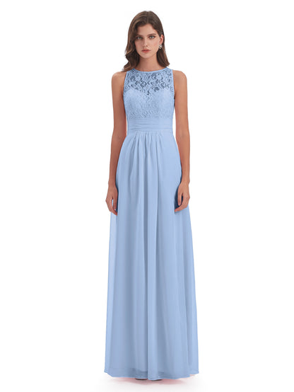 Holland Sheath Floor Length Keyhole Lace Bridesmaid Dresses