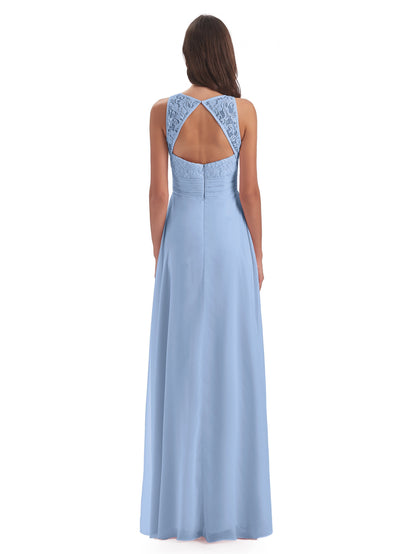 Holland Sheath Floor Length Keyhole Lace Bridesmaid Dresses