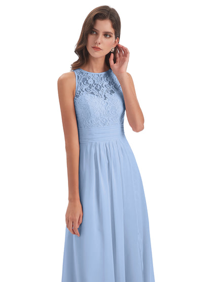 Holland Sheath Floor Length Keyhole Lace Bridesmaid Dresses