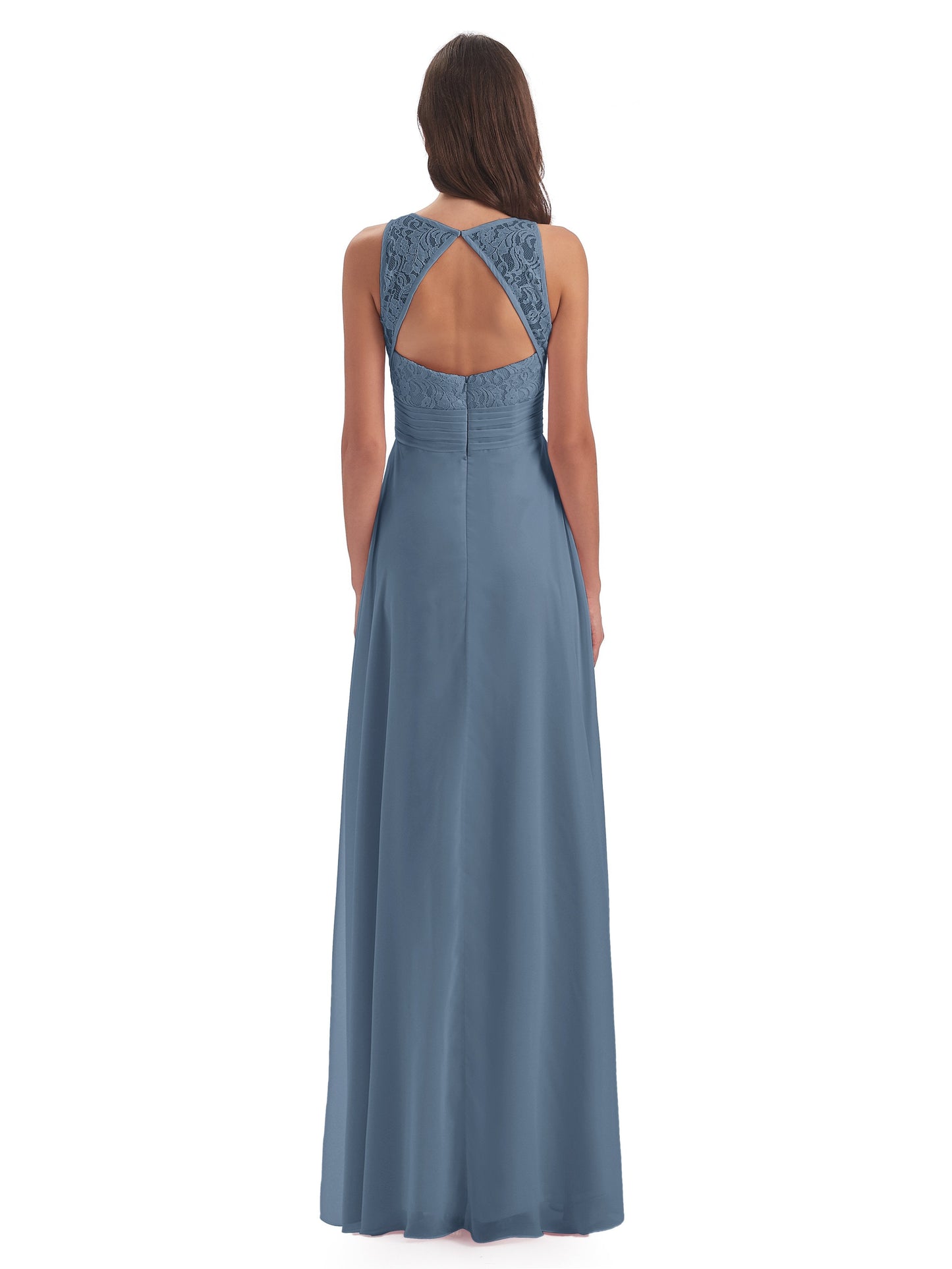 Holland Sheath Floor Length Keyhole Lace Bridesmaid Dresses