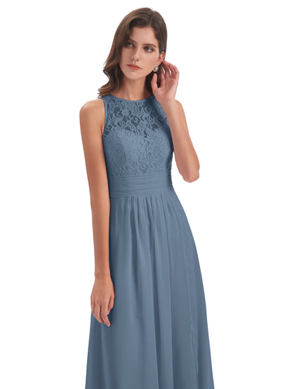 Holland Sheath Floor Length Keyhole Lace Bridesmaid Dresses