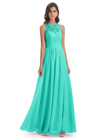 Holland Sheath Floor Length Keyhole Lace Bridesmaid Dresses