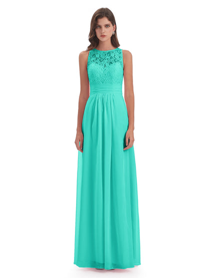 Holland Sheath Floor Length Keyhole Lace Bridesmaid Dresses