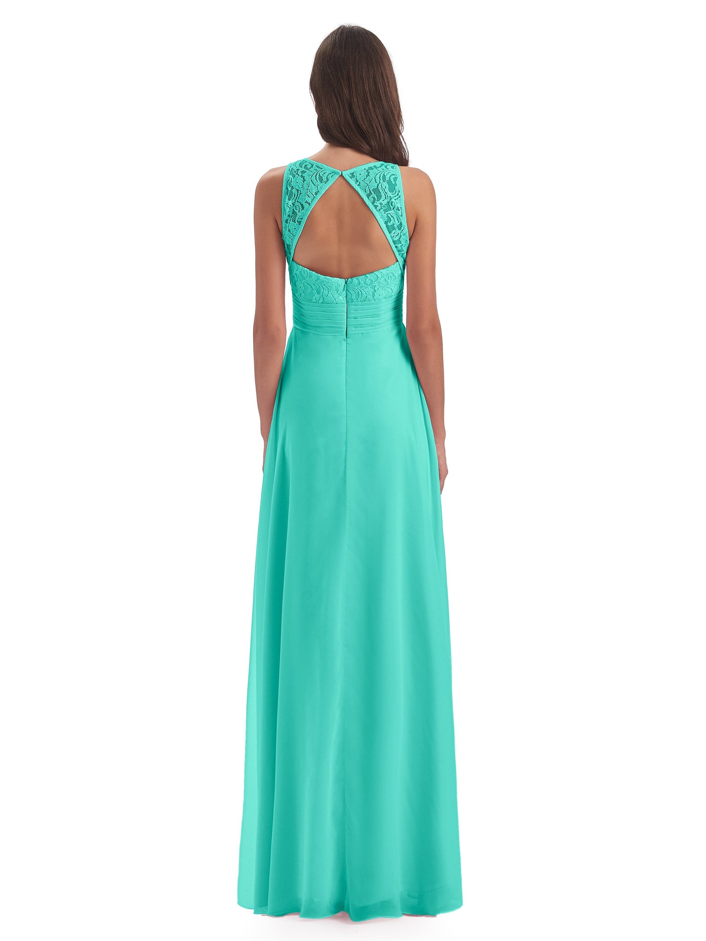 Holland Sheath Floor Length Keyhole Lace Bridesmaid Dresses