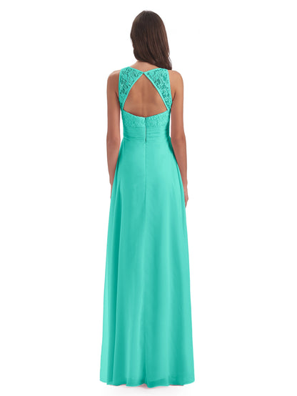 Holland Sheath Floor Length Keyhole Lace Bridesmaid Dresses