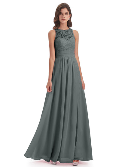 Holland Sheath Floor Length Keyhole Lace Bridesmaid Dresses