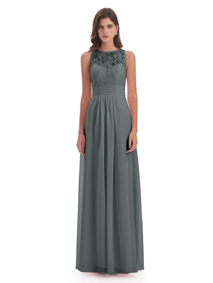 Holland Sheath Floor Length Keyhole Lace Bridesmaid Dresses