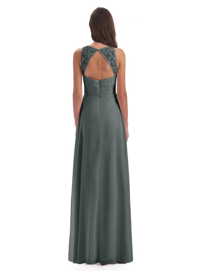 Holland Sheath Floor Length Keyhole Lace Bridesmaid Dresses