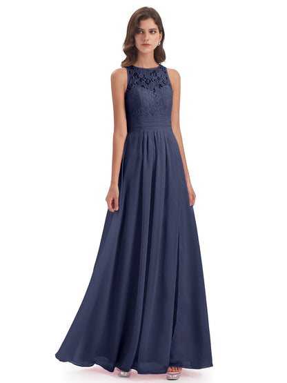 Holland Sheath Floor Length Keyhole Lace Bridesmaid Dresses