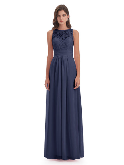 Holland Sheath Floor Length Keyhole Lace Bridesmaid Dresses