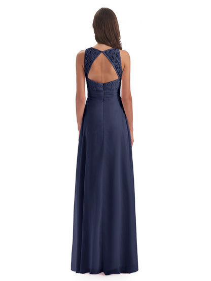 Holland Sheath Floor Length Keyhole Lace Bridesmaid Dresses