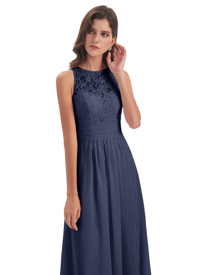Holland Sheath Floor Length Keyhole Lace Bridesmaid Dresses