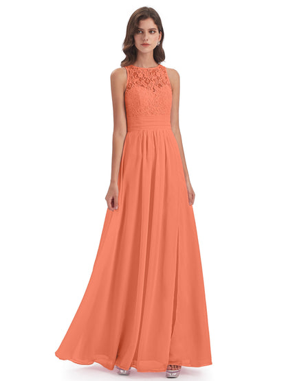 Holland Sheath Floor Length Keyhole Lace Bridesmaid Dresses