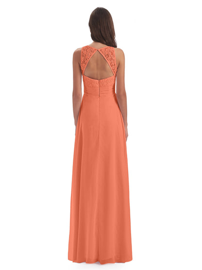 Holland Sheath Floor Length Keyhole Lace Bridesmaid Dresses