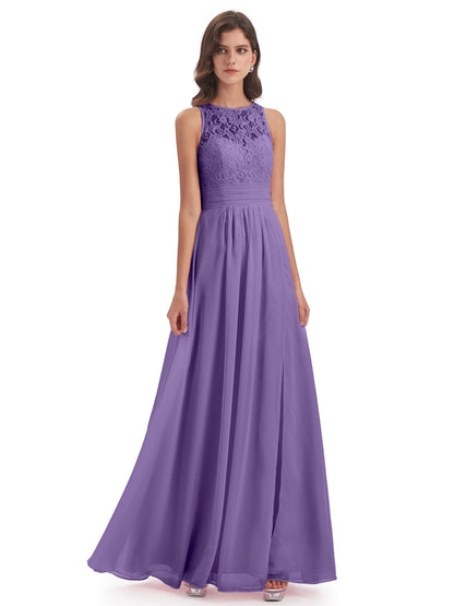 Holland Sheath Floor Length Keyhole Lace Bridesmaid Dresses