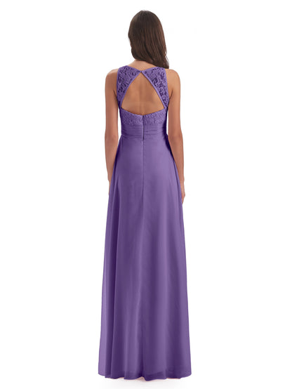 Holland Sheath Floor Length Keyhole Lace Bridesmaid Dresses