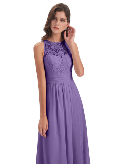 Holland Sheath Floor Length Keyhole Lace Bridesmaid Dresses