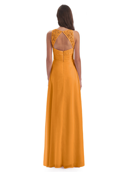 Holland Sheath Floor Length Keyhole Lace Bridesmaid Dresses