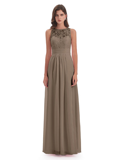 Holland Sheath Floor Length Keyhole Lace Bridesmaid Dresses