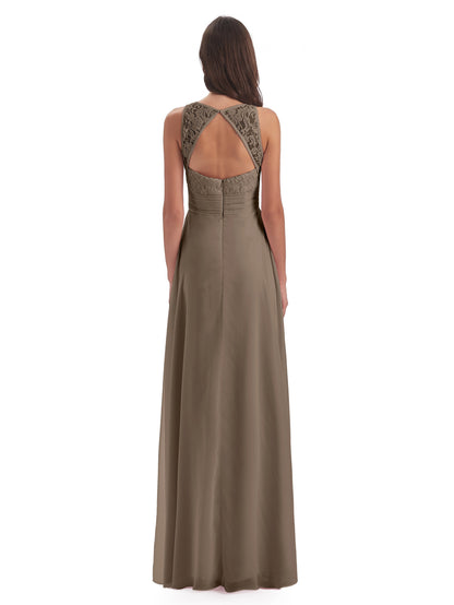 Holland Sheath Floor Length Keyhole Lace Bridesmaid Dresses
