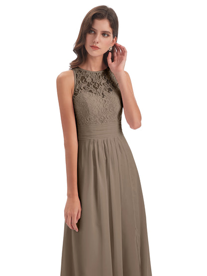 Holland Sheath Floor Length Keyhole Lace Bridesmaid Dresses
