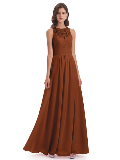 Holland Sheath Floor Length Keyhole Lace Bridesmaid Dresses
