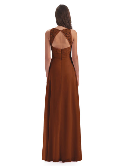 Holland Sheath Floor Length Keyhole Lace Bridesmaid Dresses