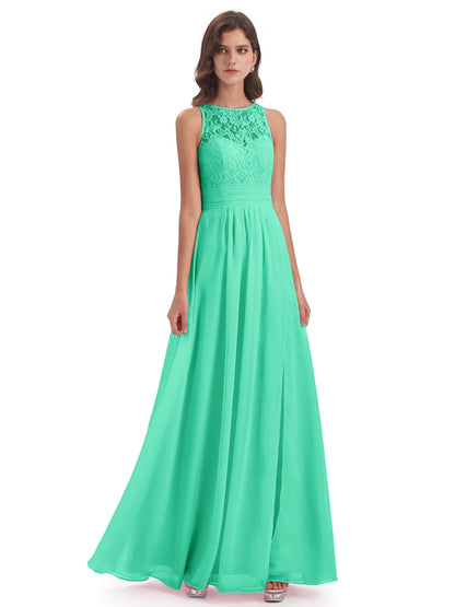 Holland Sheath Floor Length Keyhole Lace Bridesmaid Dresses