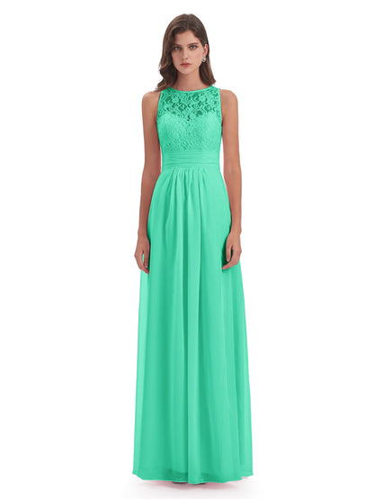 Holland Sheath Floor Length Keyhole Lace Bridesmaid Dresses