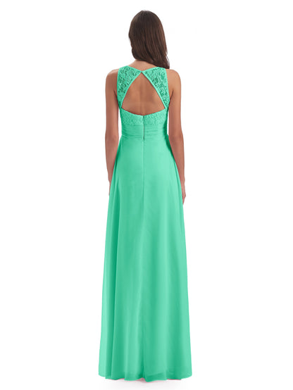 Holland Sheath Floor Length Keyhole Lace Bridesmaid Dresses