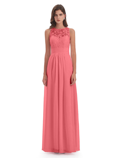 Holland Sheath Floor Length Keyhole Lace Bridesmaid Dresses