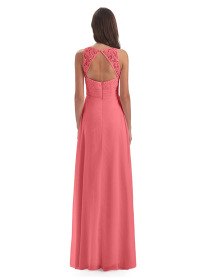 Holland Sheath Floor Length Keyhole Lace Bridesmaid Dresses