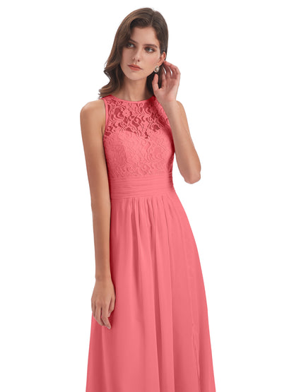 Holland Sheath Floor Length Keyhole Lace Bridesmaid Dresses