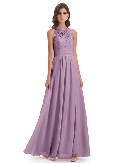 Holland Sheath Floor Length Keyhole Lace Bridesmaid Dresses