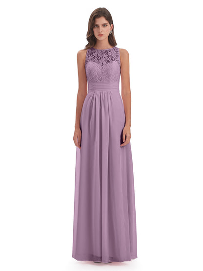 Holland Sheath Floor Length Keyhole Lace Bridesmaid Dresses