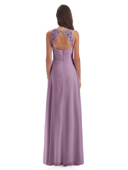Holland Sheath Floor Length Keyhole Lace Bridesmaid Dresses