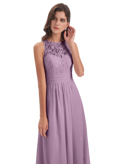 Holland Sheath Floor Length Keyhole Lace Bridesmaid Dresses
