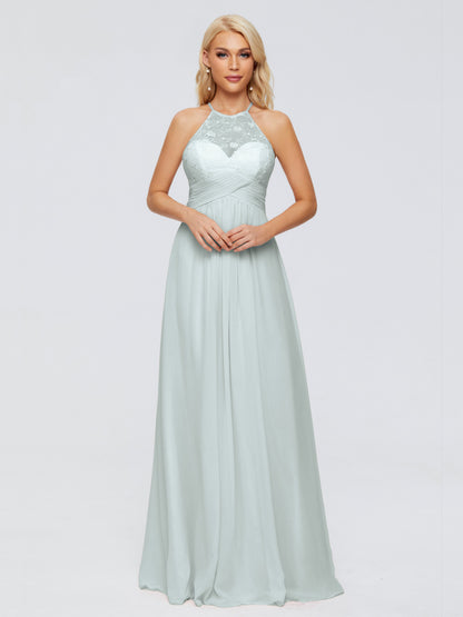 Isabel Halter Keyhole Chiffon Long Bridesmaid Dresses