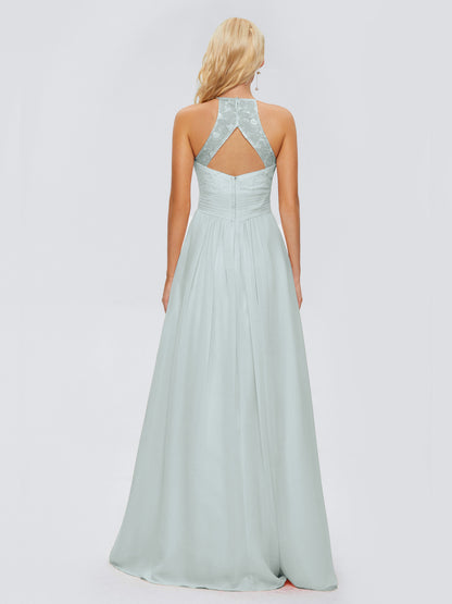 Isabel Halter Keyhole Chiffon Long Bridesmaid Dresses