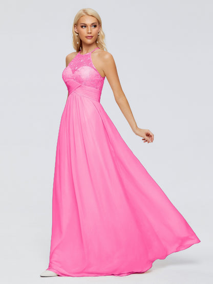 Isabel Halter Keyhole Chiffon Long Bridesmaid Dresses