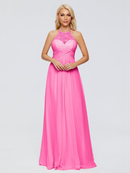 Isabel Halter Keyhole Chiffon Long Bridesmaid Dresses