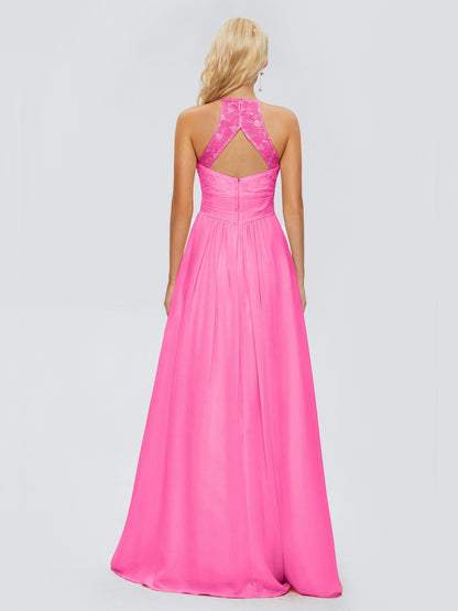 Isabel Halter Keyhole Chiffon Long Bridesmaid Dresses