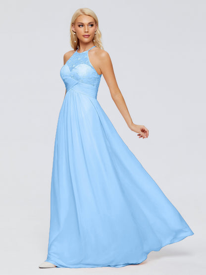 Isabel Halter Keyhole Chiffon Long Bridesmaid Dresses