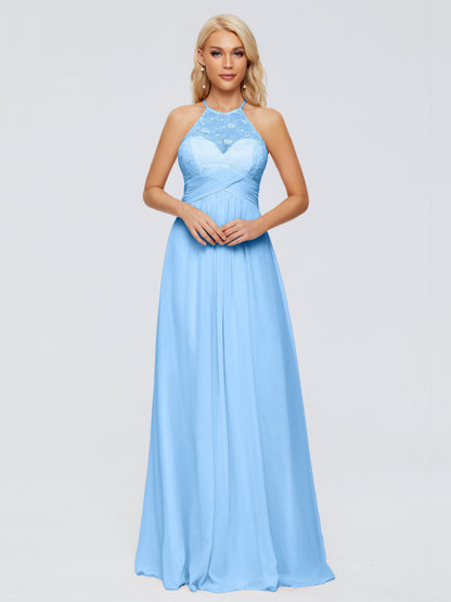 Isabel Halter Keyhole Chiffon Long Bridesmaid Dresses
