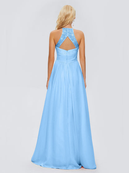 Isabel Halter Keyhole Chiffon Long Bridesmaid Dresses