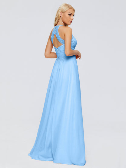 Isabel Halter Keyhole Chiffon Long Bridesmaid Dresses