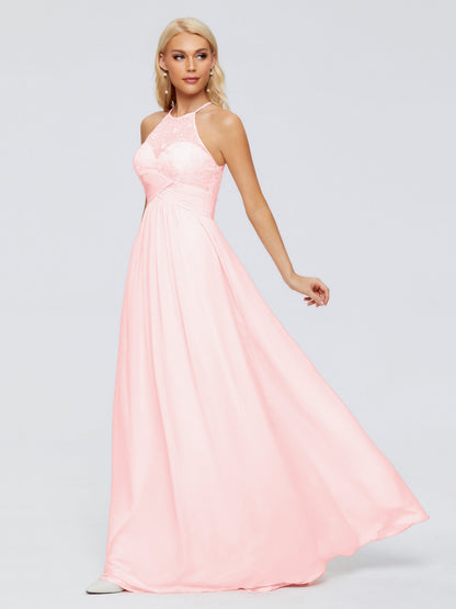 Isabel Halter Keyhole Chiffon Long Bridesmaid Dresses